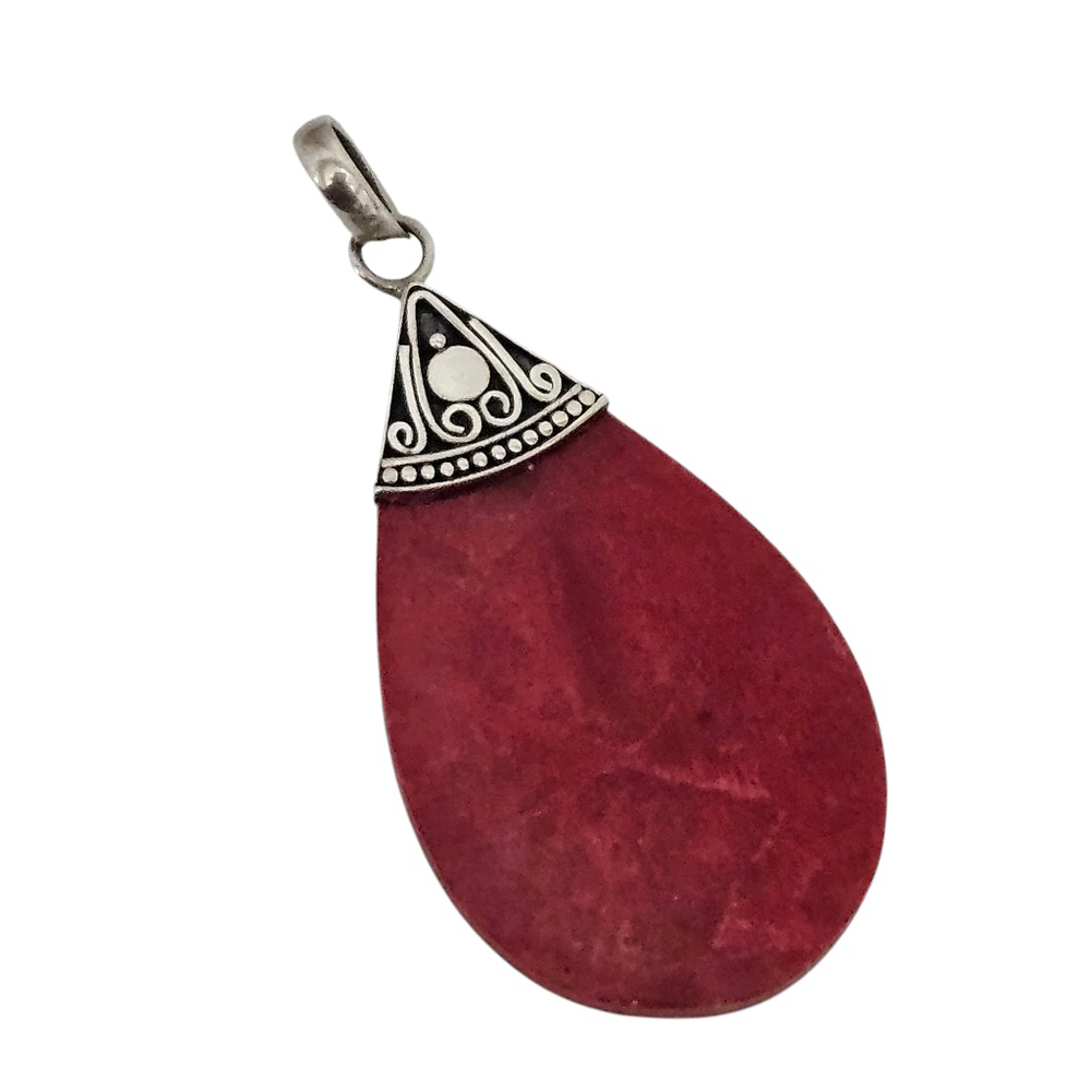 Vintage Sterling Silver Coral Teardrop Pendant